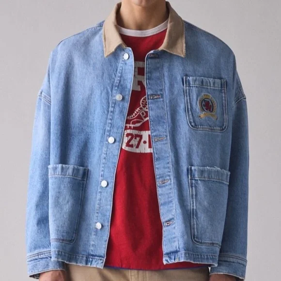 Tommy Hilfiger Vintage Rétro Denim Crest Chore Jacket Mens L NWT - Picture 3 of 7